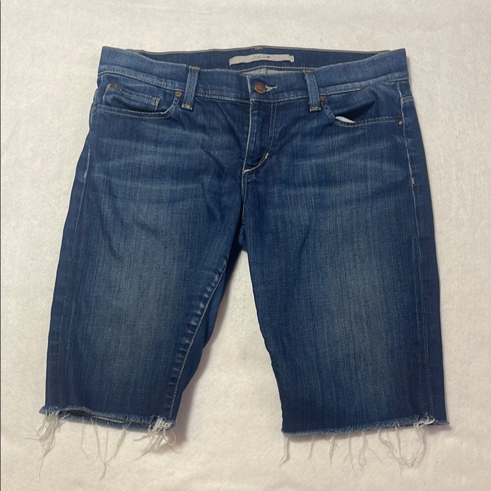 Joes Jean Shorts 28 Longer Length Bermuda Distressed Cut Off Raw Hem Denim